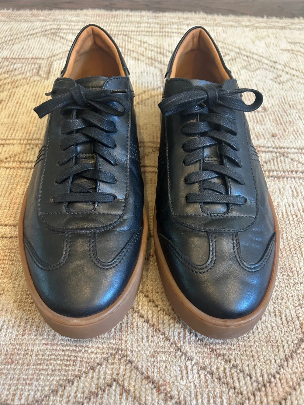 Bruno Magli Bono Black Leather Sneakers with Brown Gum Sole